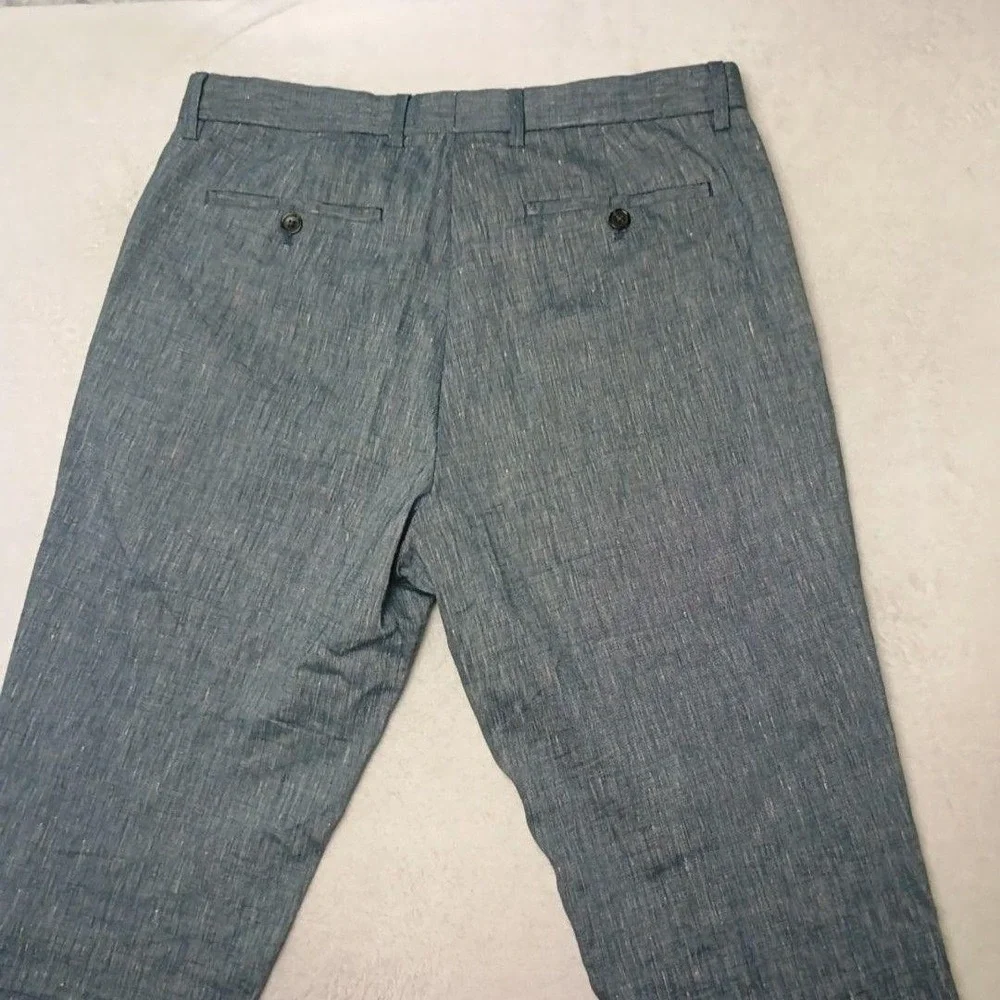 Banana Republic Pants Mens 32x30 Blue Chambray Linen Blend Dress Flat Front Work